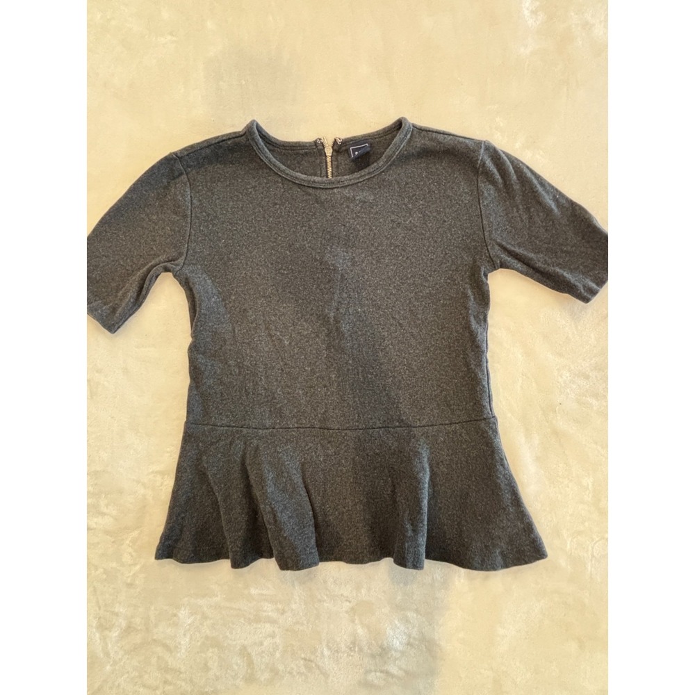 Gap Blouse Top Womens S Heather Gray Seam Detailing Flared‎ Peplum Hem Back Zip
